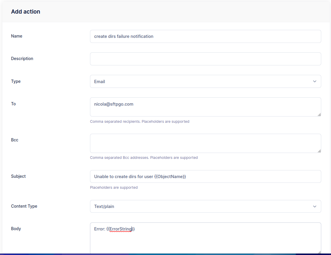Create dirs notification